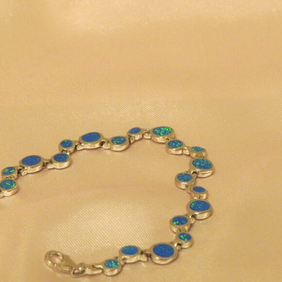 Sterling Silver Opal Bracelet Blue